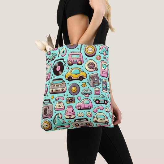 Retro cuties: grillige pastel tote bag (Dichtbij)