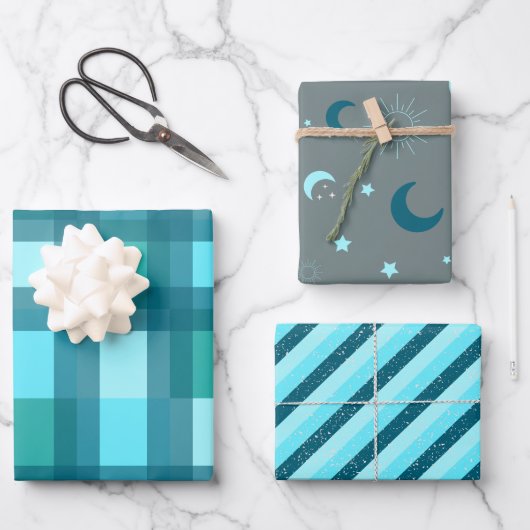 Retro Cyan Chic Wrapping Paper (Voorkant)