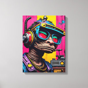 Retro Cyberpunk Alien – Neon Streetwear Sci-Fi Art Canvas Afdruk