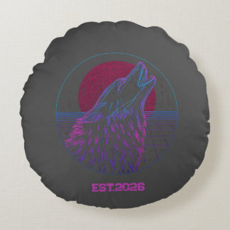 Retro Cyberpunk Geometrische Dier Neon Kunst Grafi Rond Kussen