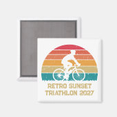 Retro Cycling Zonsondergang Custom Triatlon Magneet (Voorkant / Achterkant)