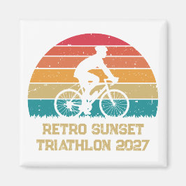 Retro Cycling Zonsondergang Custom Triatlon Magneet
