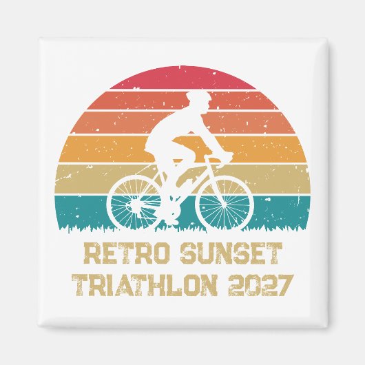 Retro Cycling Zonsondergang Custom Triatlon Magneet (Voorkant)