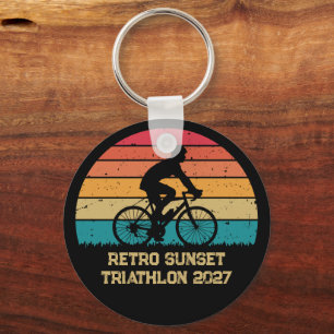 Retro Cycling Zonsondergang Custom Triatlon Sleutelhanger