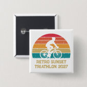 Retro Cycling Zonsondergang Custom Triatlon Vierkante Button 5,1 Cm (Voorkant /achterkant)