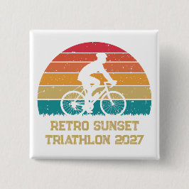 Retro Cycling Zonsondergang Custom Triatlon Vierkante Button 5,1 Cm