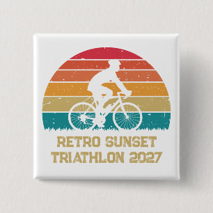 Retro Cycling Zonsondergang Custom Triatlon Vierkante Button 5,1 Cm