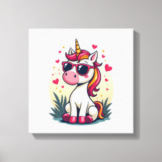 Retro Dabbing Eenhoorn Regenboog Zonnebril Vintage Canvas Afdruk