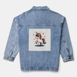 Retro Dabbing Eenhoorn Regenboog Zonnebril Vintage Denim Jacket