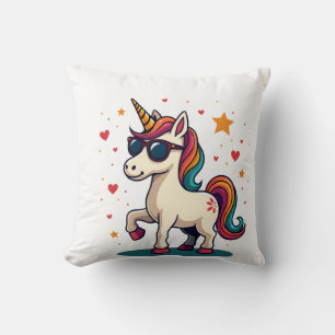 Retro Dabbing Eenhoorn Regenboog Zonnebril Vintage Kussen
