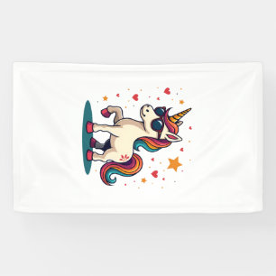 Retro Dabbing Eenhoorn Regenboog Zonnebril Vintage Spandoek