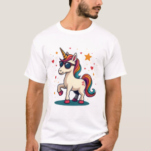 Retro Dabbing Eenhoorn Regenboog Zonnebril Vintage T-shirt