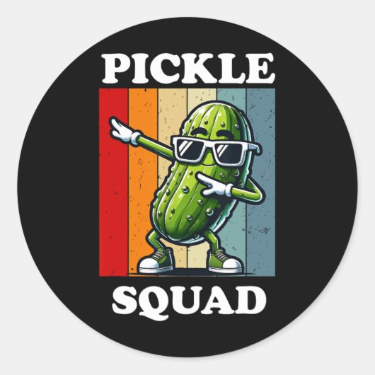 Retro Dabbing Pickle Dancing Cucumber Pickle Squad Ronde Sticker (Voorkant)