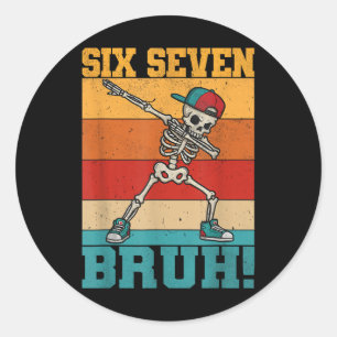 Retro Dabbing Skelet Zes Zeven Bruh 67 Meme Hal Ronde Sticker