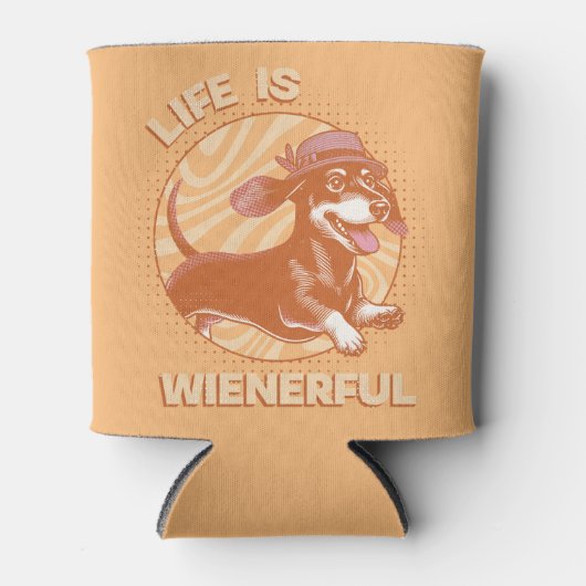 Retro Dachshund "Het leven is weelderig" Schattige Blikjeskoeler (Voorkant)