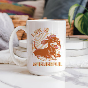 Retro Dachshund "Life is Wienerful" Gedempte kleur Koffiemok