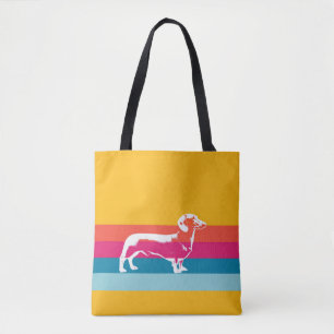 Retro Dachshund Silhouet – Kleurrijke Pop-Honden K Tote Bag