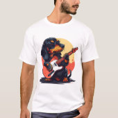 Retro Dachshund Spelen Gitaar Groove T-shirt (Voorkant)