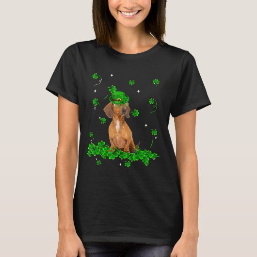 Retro Dachshund St Patrick S Day Clover T-shirt (Voorkant)