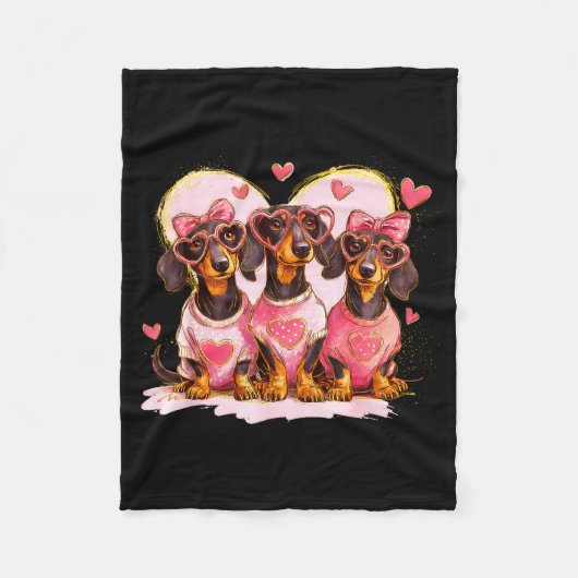 Retro Dachshund With Heart Sungles Valentine's Day Fleece Deken (Voorkant)