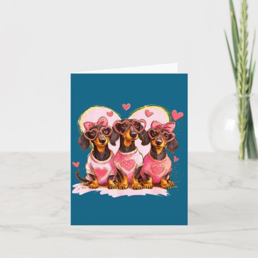 Retro Dachshund With Heart Sungles Valentine's Day Kaart (Voorkant)