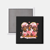 Retro Dachshund With Heart Sungles Valentine's Day Magneet (Voorkant / Achterkant)