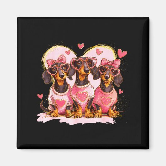 Retro Dachshund With Heart Sungles Valentine's Day Magneet (Voorkant)