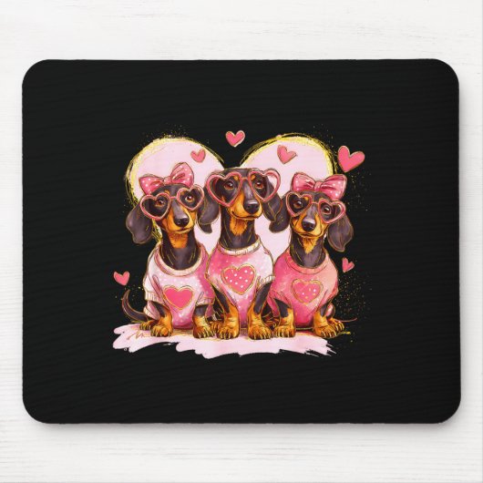Retro Dachshund With Heart Sungles Valentine's Day Muismat (Voorkant)