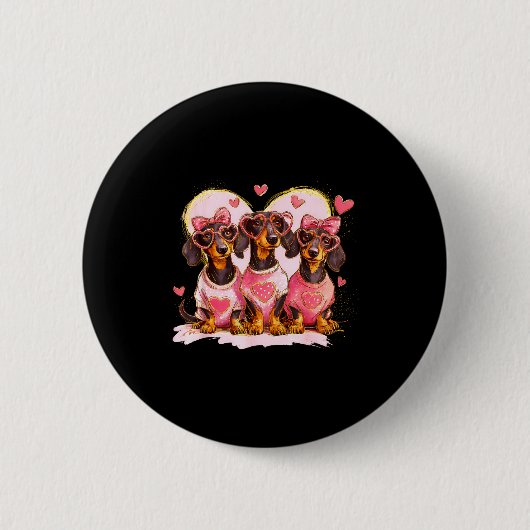 Retro Dachshund With Heart Sungles Valentine's Day Ronde Button 5,7 Cm (Voorkant)