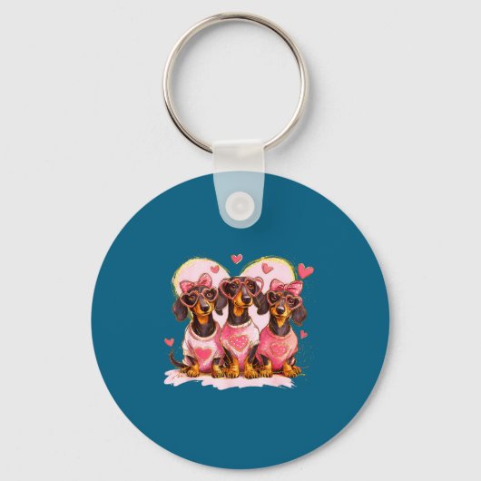 Retro Dachshund With Heart Sungles Valentine's Day Sleutelhanger (Voorkant)