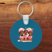 Retro Dachshund With Heart Sungles Valentine's Day Sleutelhanger (Voorkant)
