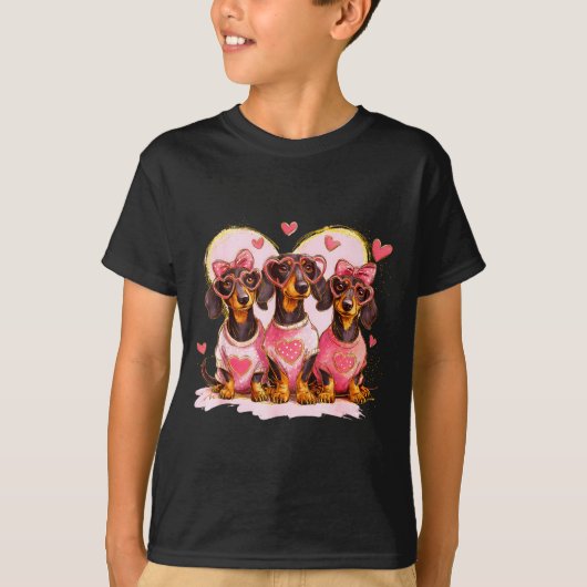 Retro Dachshund With Heart Sungles Valentine's Day T-shirt (Voorkant)