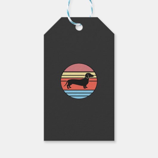 Retro Dachshund Zonsondergang Vector Cadeaulabel (Voorkant)