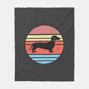 Retro Dachshund Zonsondergang Vector Fleece Deken