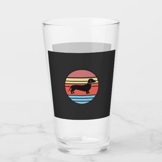 Retro Dachshund Zonsondergang Vector Glas (Voorkant)
