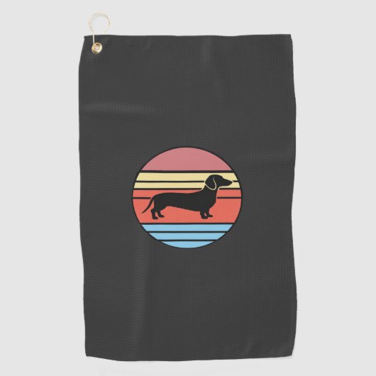 Retro Dachshund Zonsondergang Vector Golfhanddoek (Voorkant)