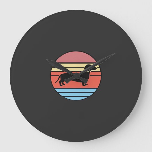 Retro Dachshund Zonsondergang Vector Grote Klok (Voorkant)