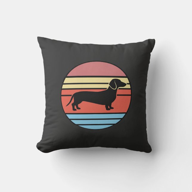Retro Dachshund Zonsondergang Vector Kussen (Voorkant)