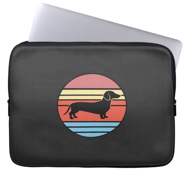 Retro Dachshund Zonsondergang Vector Laptop Sleeve (Voorkant)