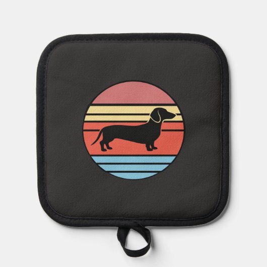 Retro Dachshund Zonsondergang Vector Pannenlap (Voorkant)