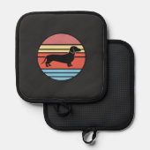 Retro Dachshund Zonsondergang Vector Pannenlap (Voorkant / Achterkant)