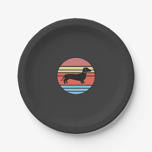 Retro Dachshund Zonsondergang Vector Papieren Bordje (Voorkant)
