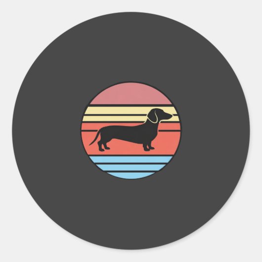 Retro Dachshund Zonsondergang Vector Ronde Sticker (Voorkant)
