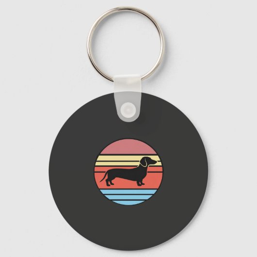 Retro Dachshund Zonsondergang Vector Sleutelhanger (Voorkant)