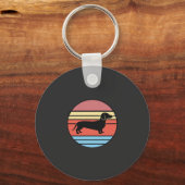 Retro Dachshund Zonsondergang Vector Sleutelhanger (Voorkant)
