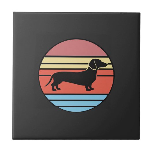 Retro Dachshund Zonsondergang Vector Tegeltje (Voorkant)