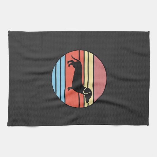 Retro Dachshund Zonsondergang Vector Theedoek (Horizontaal)