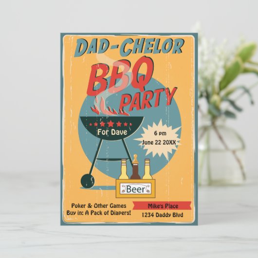 Retro Dad-Chelor BBQ Party Baby shower Kaart (Staand voorkant)