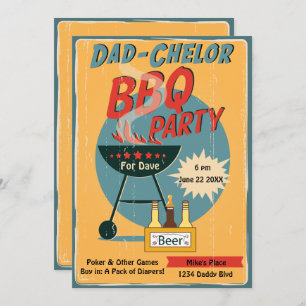 Retro Dad-Chelor BBQ Party Baby shower Kaart