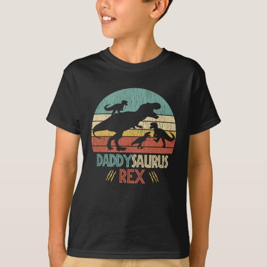 Retro Daddy Saurus Rex Dinosaur Papa Humor Cadeau T-shirt (Voorkant)